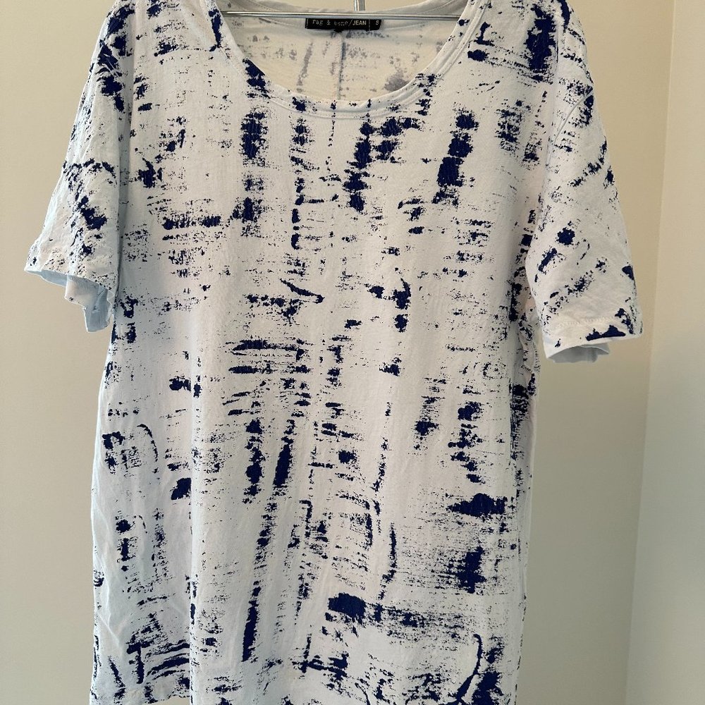 Rag & Bone Jean Blue/White Paint Splatter Cotton T-Shirt